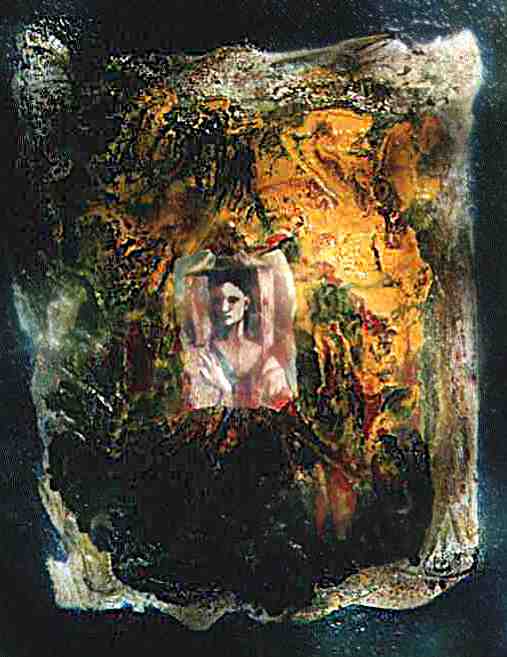 Hermann Uhlmann: Mallorguinische Frau (Hommage an Picasso): Collage,Papier,Acryl, 50x60 - 1997