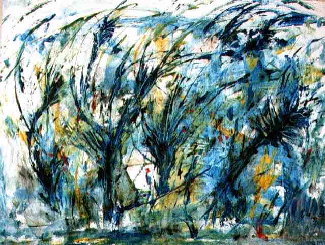 Hermann Uhlmann: Kopfweiden: Nessel, Acryl, 80x100 - 1997