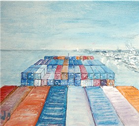 Willi Gottschalk: Hamburger Hafen_Container, Acryl,2004,40x44 cm