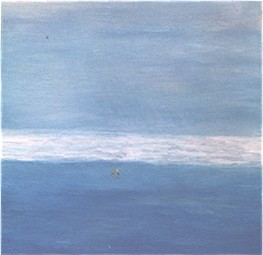 Willi Gottschalk:  Allein mit rotem Schal., Variation II, Acryl,2004,100 x100 cm