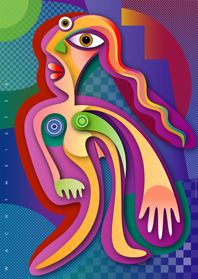 a Wachtmeister: Octopus Girl (2004/5)Inspiriert durch eine interessante Begegnung entstand dieses kuriose, graphische Bild einer facettenreichen Frau.Limitierter Kunstfarbdruck (50) | Gre: 59 x 84 cm