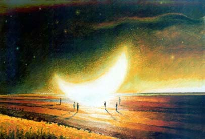 a Ziolkowski: "Gestuerzter Mond" (1999) - Pastell auf Karton, 50x70cm