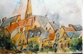 Noëlle Rauch: Argenton Frankreich-Aquarell /Ölkreide