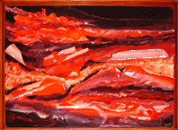Wolfgang Pawlik: Rote Strukturen 157x75cm, Avryl auf Leichtschaumplatte, 3D, schwarze Schattenfuge