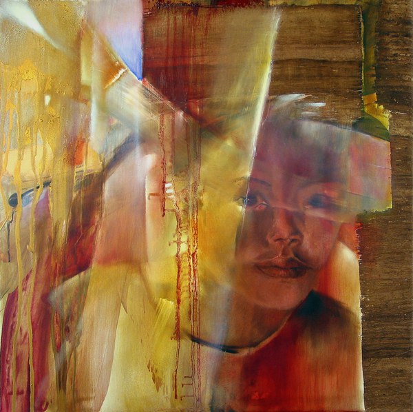 Annette Schmucker: Look at meMischtechnik: l, Acryl und Papyrus auf Leinwand