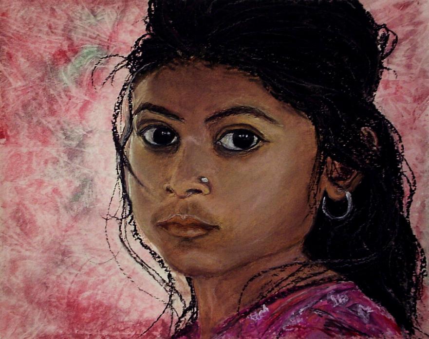 Anne_Marie Gldi: Indiangirl1Aquarell und Pastellkreide  30x40 auf Papier