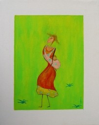 beate prahl: Frau mit Nachwuchs 2Acryl auf Leinwand, 24 X 30