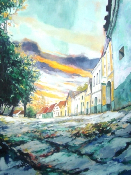 Silvia_ Bayer_-_Parzer_: Kellergasse in Nappersdorfl auf Leinwand