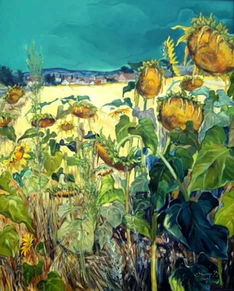 Silvia_ Bayer: Sonnenblumen bei Kleinhfleinl auf Leinwand