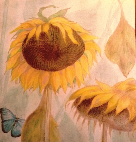 Clea Constantin: Sonnenblume mit Schmetterling 