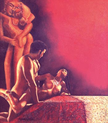 Onil Hossain: Kamasutra1Acryl - Mischtechnik auf Leinwand, 70 x 80 cm