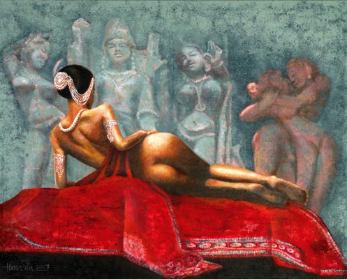 Onil Hossain: KhajurahoAcryl Mischtechnik auf Leinwand, 80 x 100