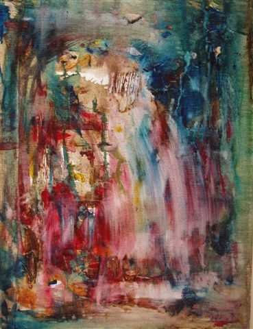 Hermann Uhlmann: WasserfallLeinwand, Acryl-Spachtelarbeit, 30x40  2004