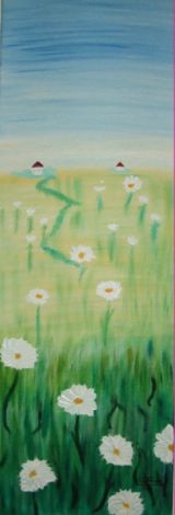 Ulrike Fries: Blumenwiese<br>lmalerei 30x90