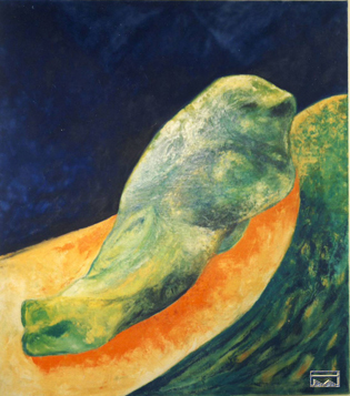 rolf-peter windgasse: GEBURT<br>140 cm x 125 cm, Oel a. Lw