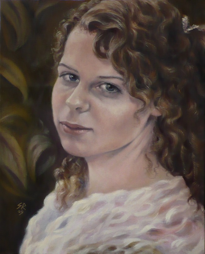 Sigi Strohschen: tabitha 09<br>Auftragsarbeit Portrait in l / 2009 / 40 x 50 / l auf Leinwand-Keilr. -in Privatbesitz-