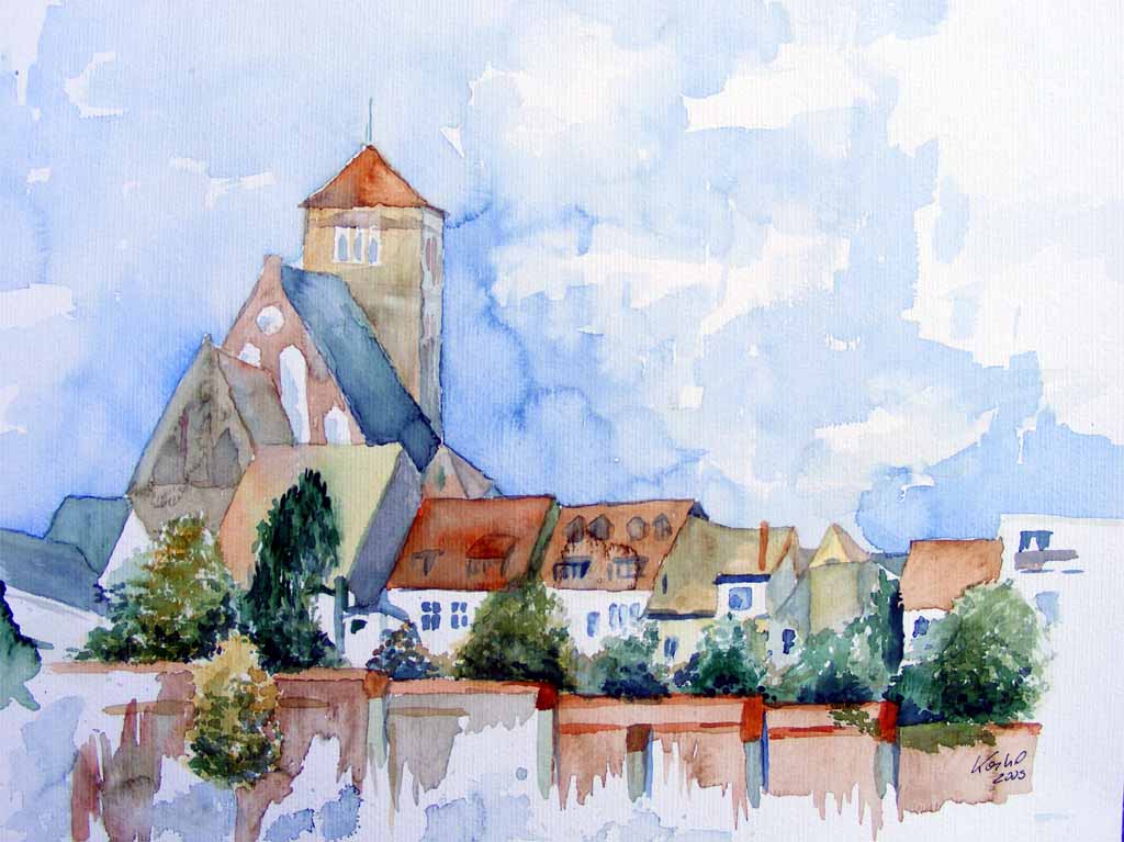 Frank Koebsch: Stadtmauer bei der NikolaikircheAquarell auf Papier, 40 x 30 cm