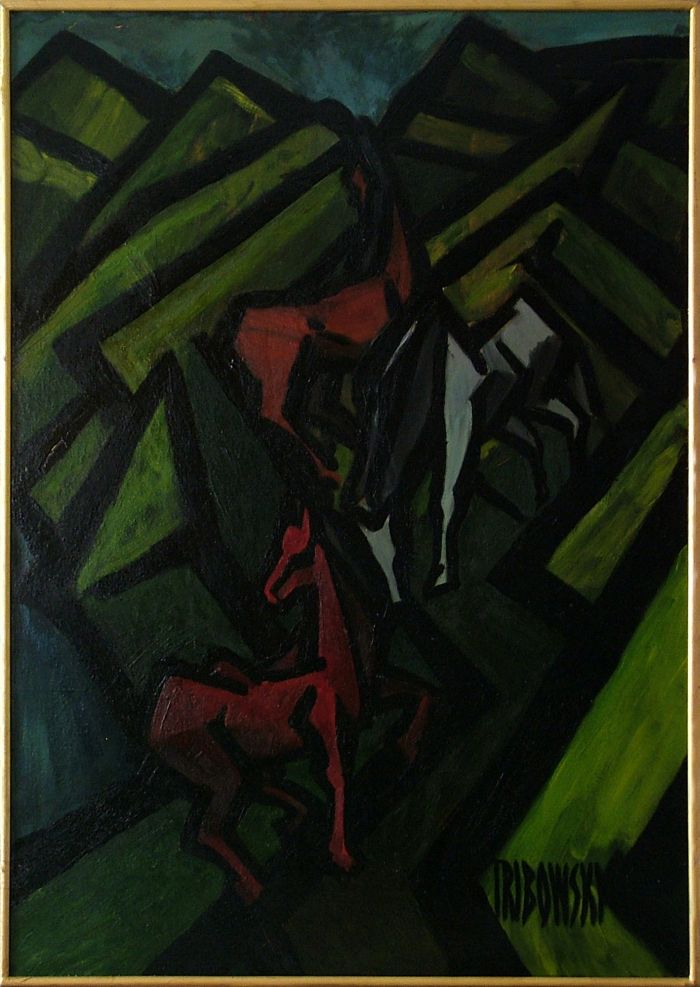 a Tribowski: Pferde in Landschaftum 1964, l auf Leinwand, 106x74cm; Bezeichnet unten rechts: TRIBOWSKI