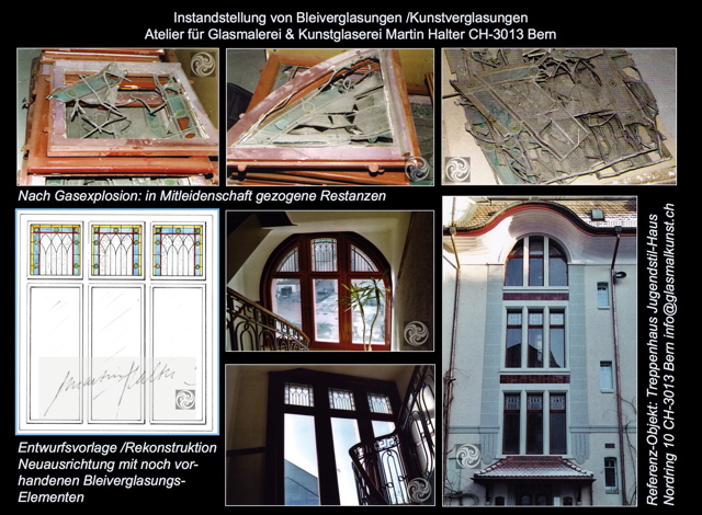 Martin_ART_IN_MARTIN Halter: Reparaturen/Sanierungen alter Bleiverglasungen zur Substanz-ErhaltungKulturerbe aus vergangenen Tagen sichern Atelier fr Glasmalerei Martin Halter Bern /Schweiz