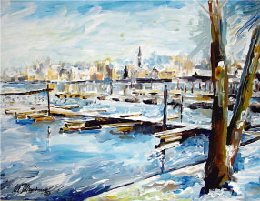 Manfred Wagenbrenner: Winterhafen Steckborn40x60cm, Dispersion auf Leinwand