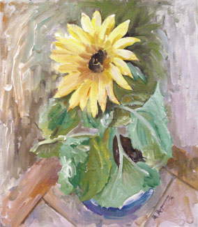 Manfred Wagenbrenner: Sonnenblume46x53cm, Dispersion auf Hart-Holzfaserplatte