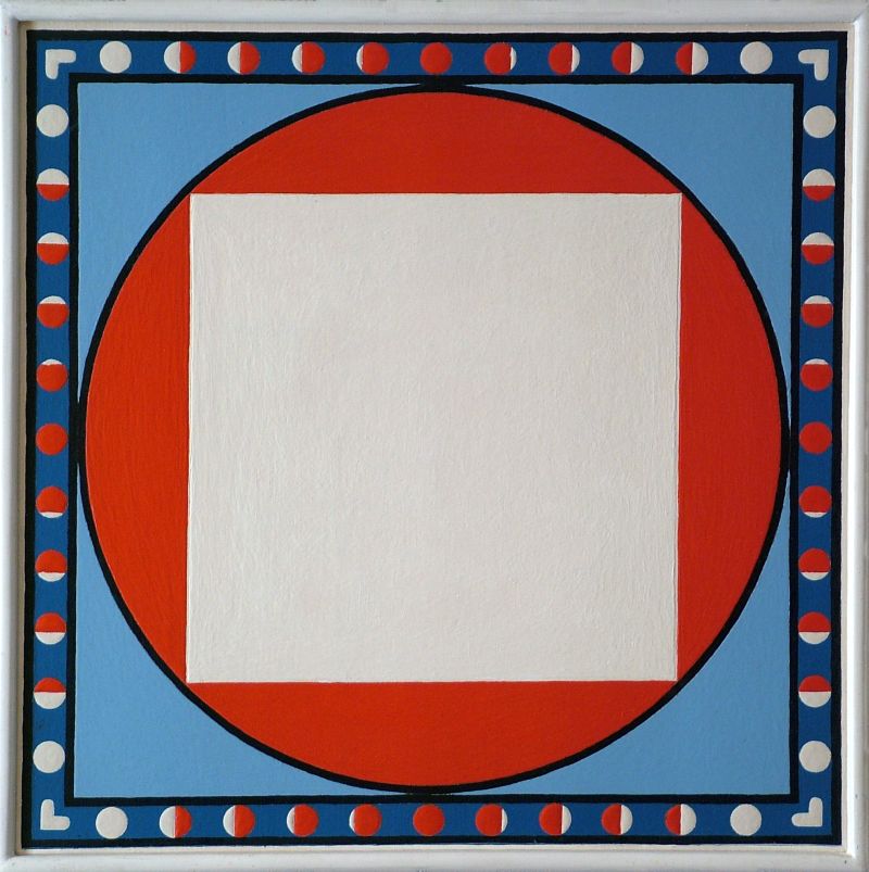 Georg Tribowski: Weies Quadrat im roten Kreisfeldum 1995, l auf Leinwand; Unbezeichnet