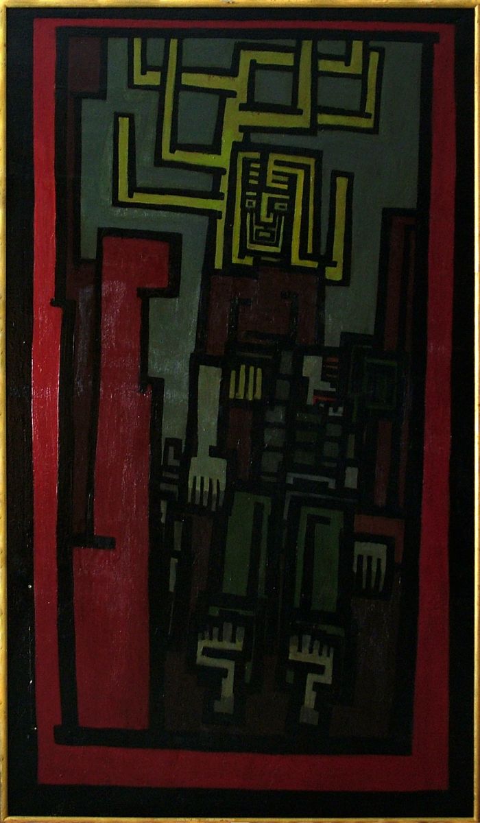 Georg Tribowski: Figur vor einem Baumum 1970, l auf Leinwand, 115,4x70,2cm, Unbezeichnet