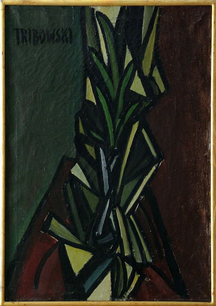 Georg Tribowski: Hohe Zimmerpflanze vor zweifarbigem Grundvor 1964, l auf Leinwand, 69x48,2cm; Bezeichnet oben links: TRIBOWSKI