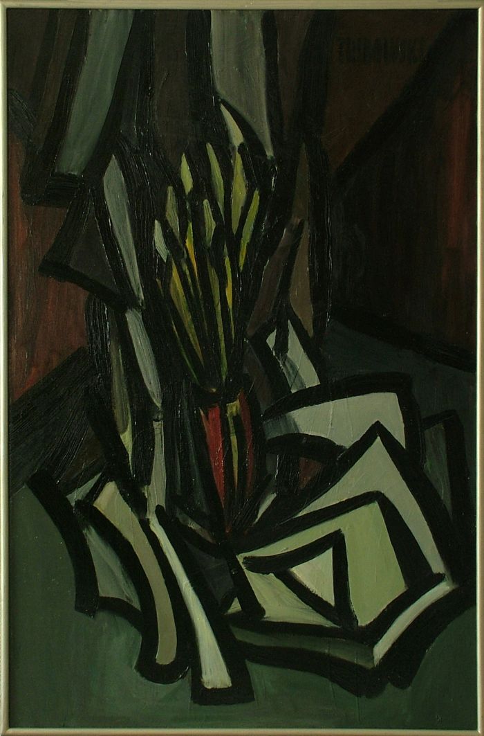 Georg Tribowski: Stillleben mit Pinselnum 1964, l auf Leinwand, 85,3x55,2cm; Bezeichnet oben rechts: TRIBOWSKI