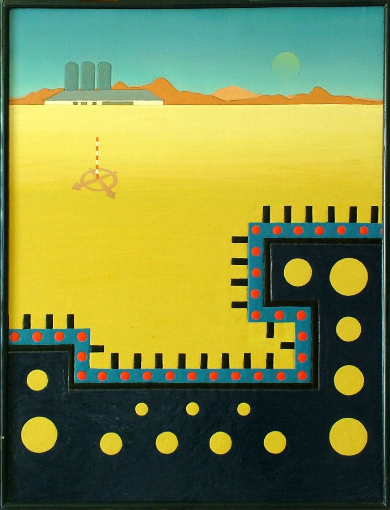 Georg Tribowski: Industrialisierte Landschaft Ium 1976, l auf Holz, 62x49cm; Unbezeichnet