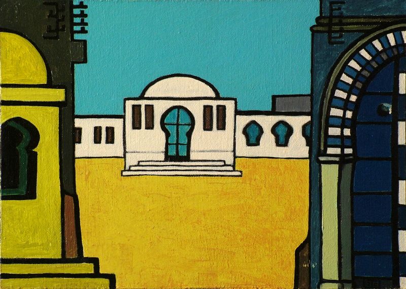 Georg Tribowski: Palast in Sousse1984, l auf Hartfaser, 33,5x46,4cm; Unbezeichnet. Auf der Rckseite: Sousse/16/11/84 7./Tribowski Georg