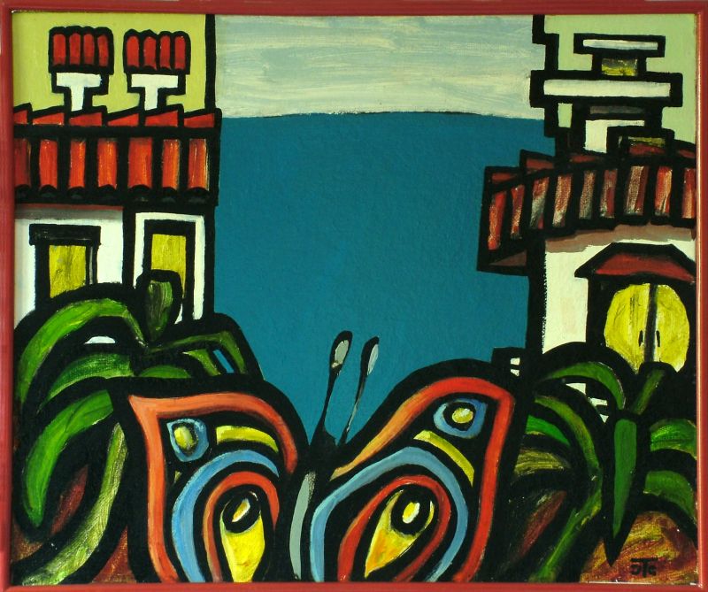 Georg Tribowski: Cabo de La Nao. Ausblick II1990, l auf Hartfaser, 46x56cm; Bezeichnet unten rechts: JTG