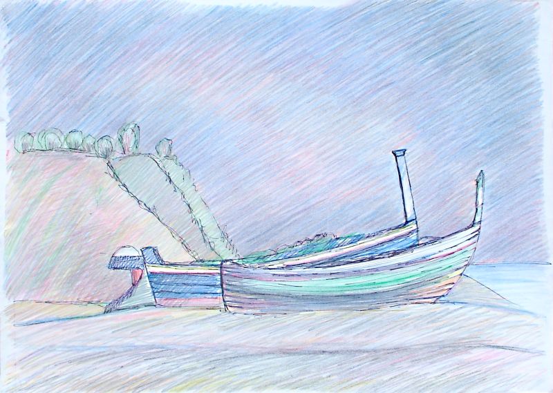 Georg Tribowski: Schiffe (Niczza di Sicilia)1985 (Zeichnung)
