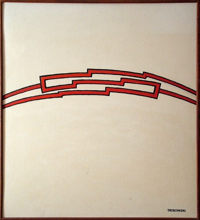 Georg Tribowski: Ineinandergreifende Formen Ium 1970/1975, l auf Hartfaser, 91x81cm; Bezeichnet unten rechts: TRIBOWSKI