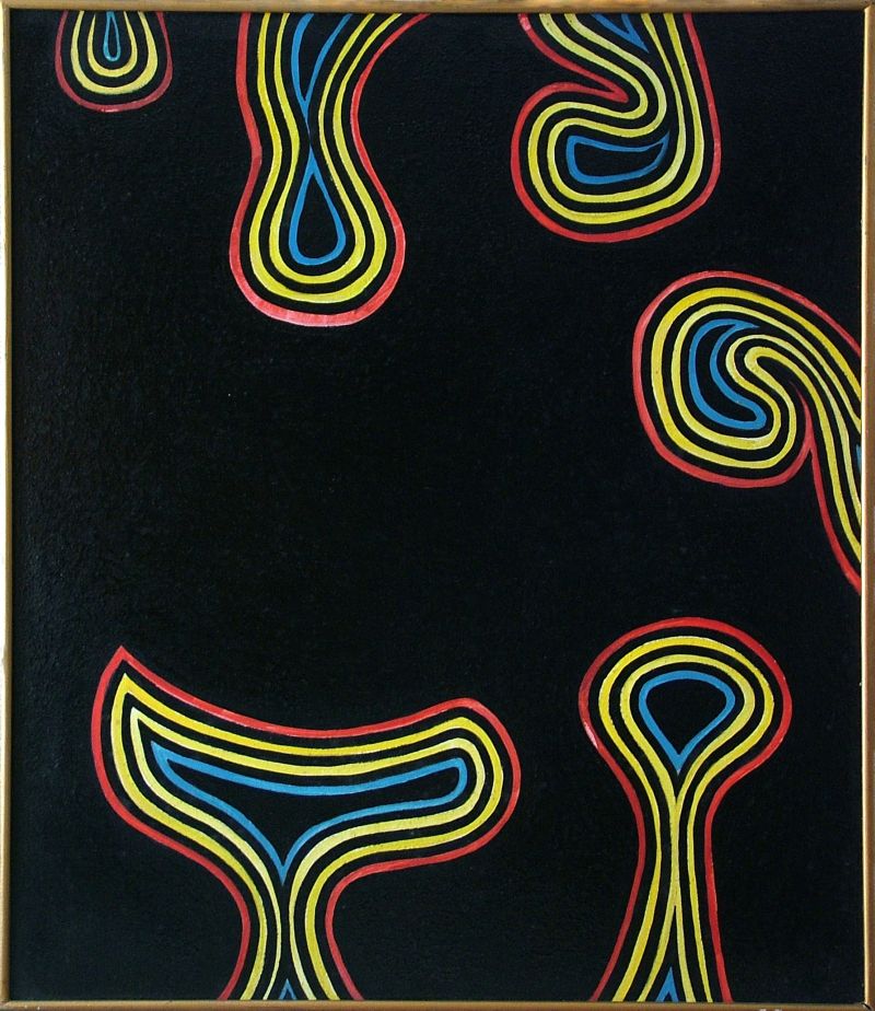 Georg Tribowski: Komposition mit dunklem Grundum 1980, l auf Hartfaser, 92x79cm; Unbezeichnet