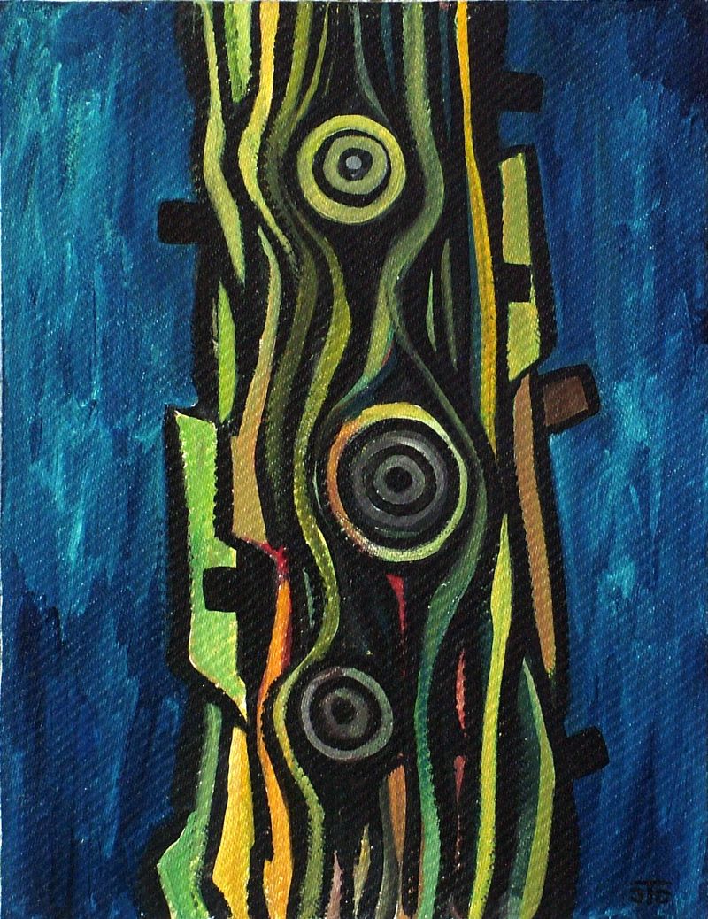 Georg Tribowski: Ich war ein Baum1987, l auf Hartfaser, 51,5x40cm; Bezeichnet unten rechts: JTG