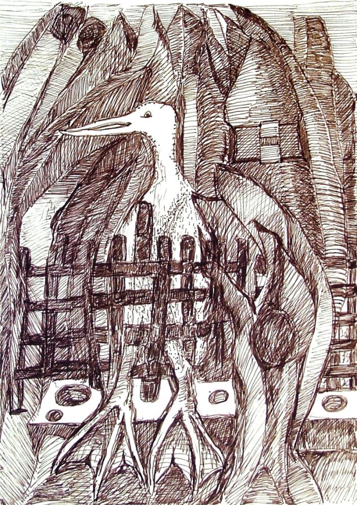 Georg Tribowski: Vogel in Not1983 (Zeichnung)