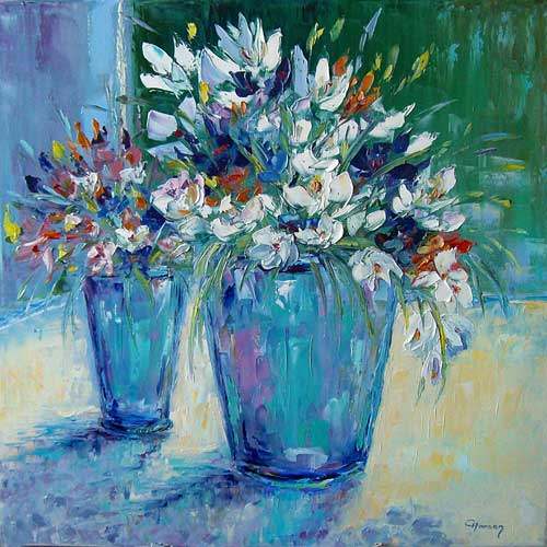 Claudia Hansen: SpringflowersBlumenbild | l auf Leinwand | 60x60cm