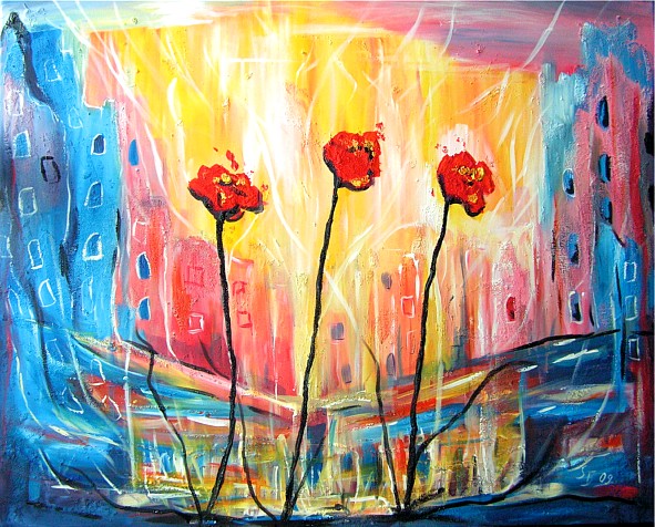 Susan Bonath: Kleine BlumenwieseAcryl, Sand auf Leinwand, 80 x 100 x 2