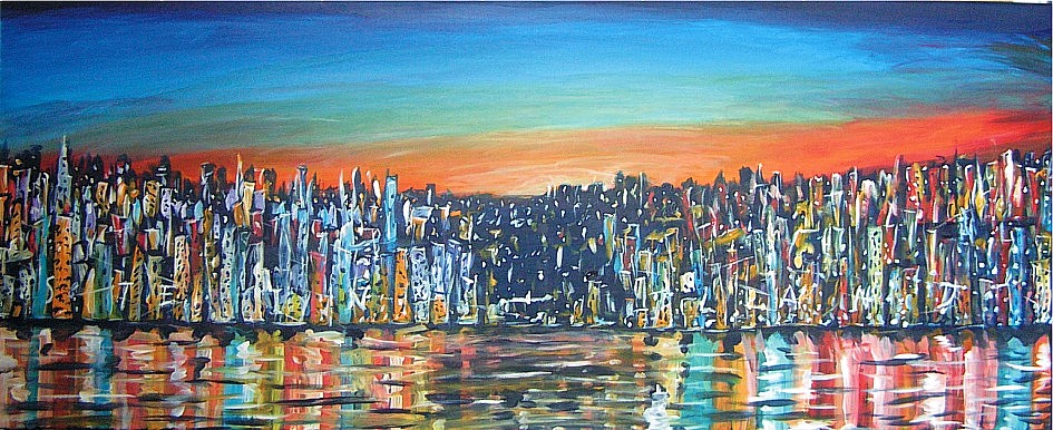 Susan Bonath: Stadt am MeerAcryl auf Leinwand, 50 x 120 x 3
