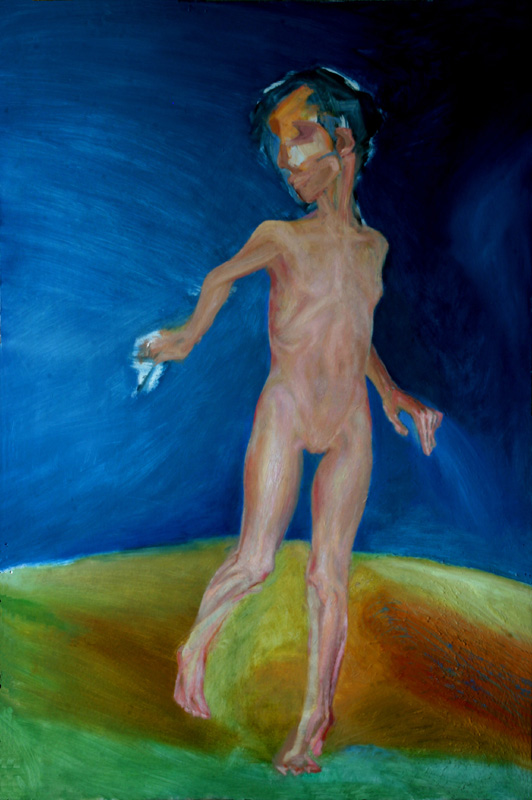 Simon Schade: Kindl auf Hartfaser, 100 cm x  140 cm, Doppelseitiges Bild: ber der Welt und Kind