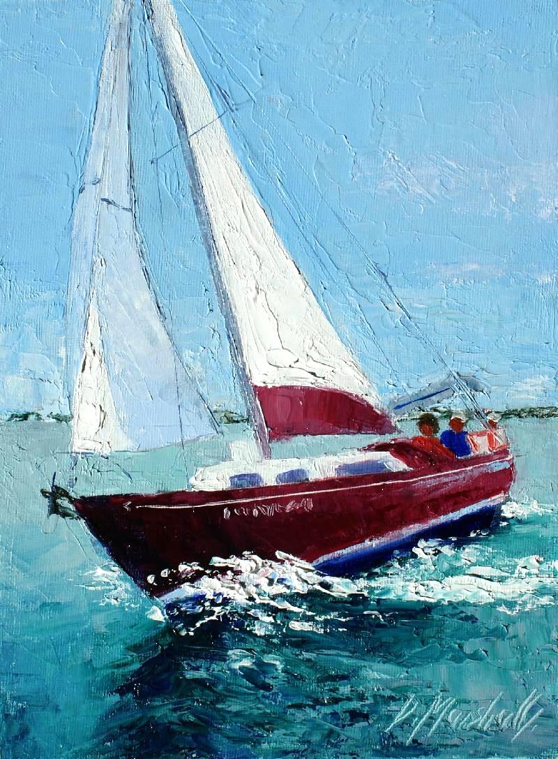 DIANA MARSHALL: Life on the Ocean Wave20.3 x 25.4 cms oil on  panel. palette knife painting