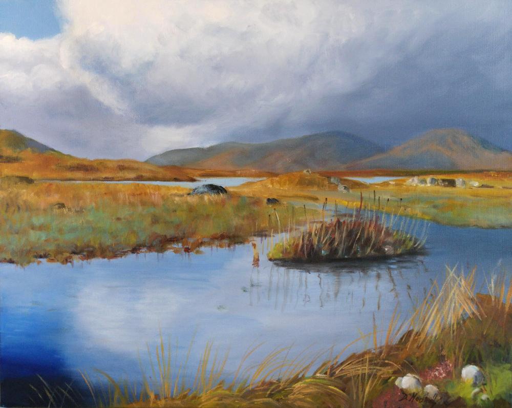 DIANA MARSHALL: Cloud Reflections40.6 x 50.8 x3cms oil on stretched canvas, scene from Co. Galway, Connemara 