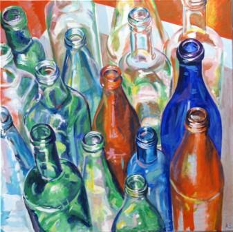 Angela Selders-Kanthak: Flaschen IIAcryl auf Leinwand, 80 x 80 cm, 2009