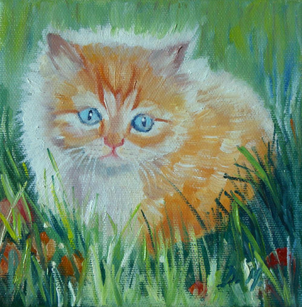 DIANA MARSHALL: September Kitten15 x 15 cms oil on canvas, l auf bespannte Keilrahmen