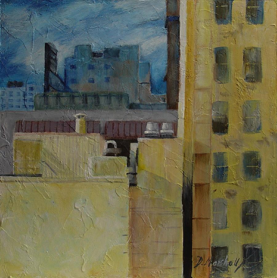 DIANA MARSHALL: City Rooftops30 x 30 cm =12 x 12  mixed media on panel, acrylic 