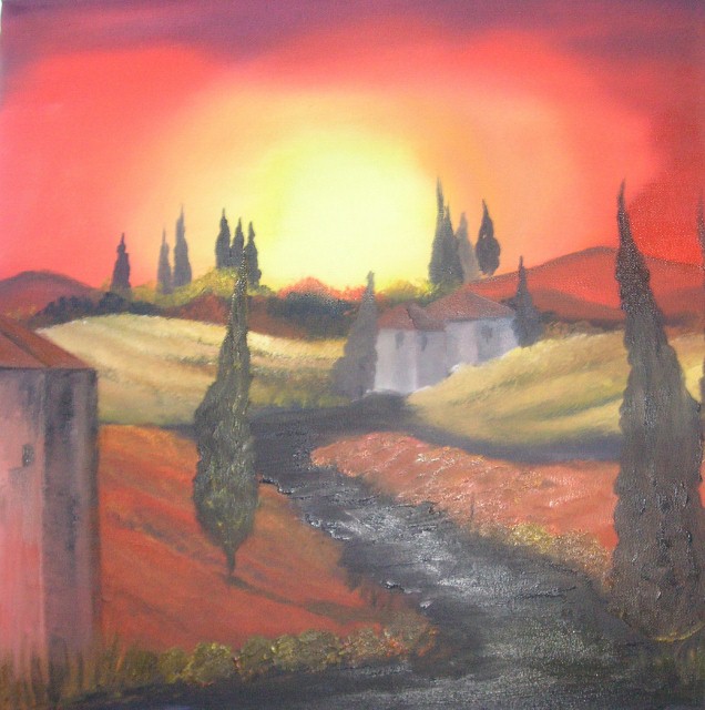 ingeborg zinn: Sonnenaufgang in der Toskanaabstraktes lgemlde, 40 x 40 cm, datiert und signiert