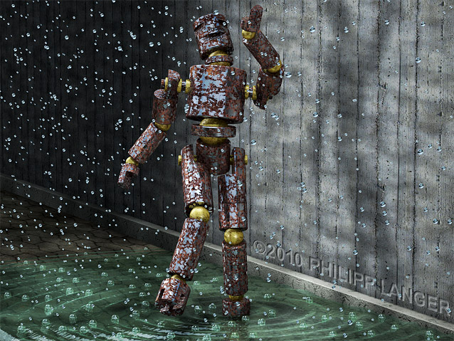 Philipp Langer: Androider Roboter im Regen / Android Robot in the Rain --- 3D-Modeling & Image Processing:  2010, Philipp Langer, Berlin/Germany