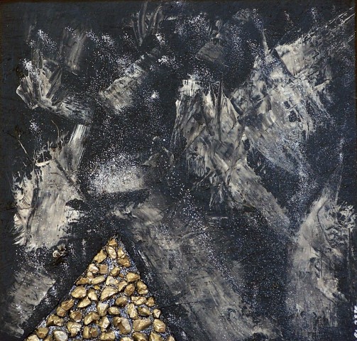 Stephan Ernst: Gohst in the DarkAcryl mit Dekosteinen auf Keilrahmen, Pinsel,- Spachteltechnik, Hhe:40 - Breite:40 cm