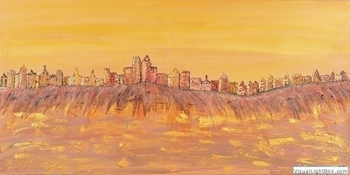 Christine Graf: SandskylineSkyline in Sandfarben, Acryl auf Leinwand